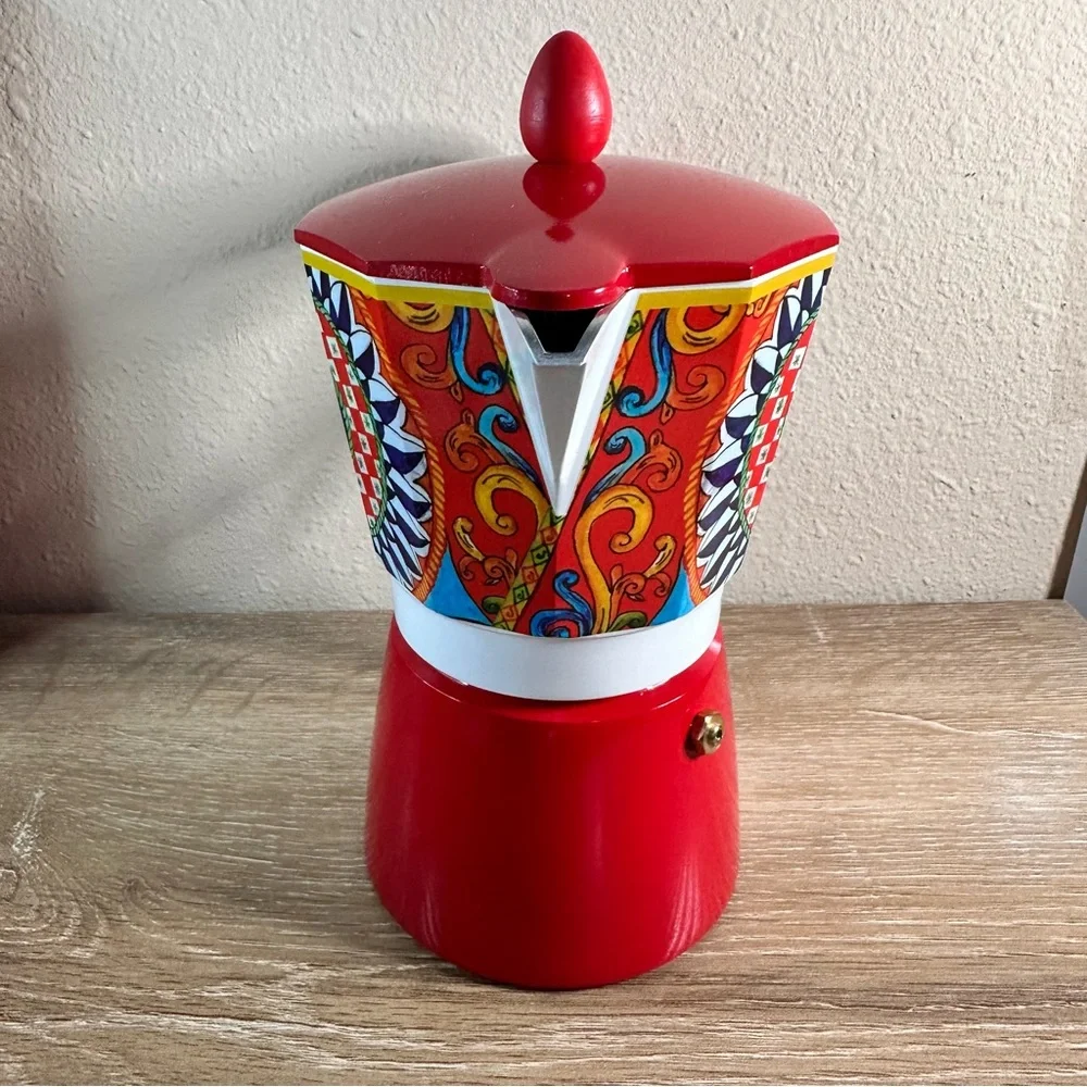 Brandani 6 CUP Italian Coffee Maker MOKA POT Aluminum SICILIAN PATTERN NWT
